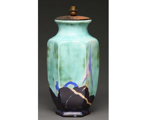 Clarice Cliff. An A J Wilkinson Inspiration Caprice vase, 1929-1931, shape 37, 38.5cm h, printed Bizarre mark  Base drilled w