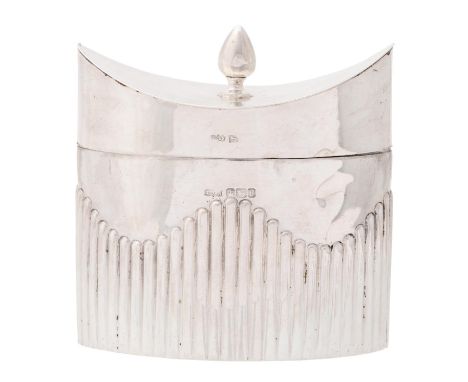 An Edwardian silver tea caddy and cover, straight sided and of navette section, 92mm h, by James Dixon &amp; Sons Ltd, Sheffi