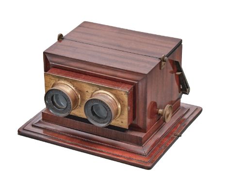 A Victorian mahogany and brass achromatic stereoscope, Smith, Beck &amp; Beck London, No 2083, focusing by rackwork, the air 