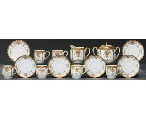 A Noritake coffee service, c1930, decorated with roses and festoons, sugar bowl and cover 90mm h, printed mark (15)  Good con