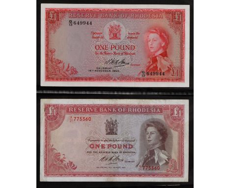 Southern Rhodesia, Pound Notes, George VI 1950 B/136 VF; Elizabeth II, 1952 B/184 Fine; Bank of Rhodesia &amp; Nyasaland, 196