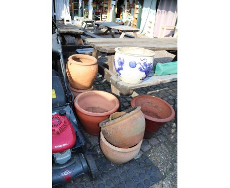 Large collection of Terracotta platers and a Chinese style glazed planter 