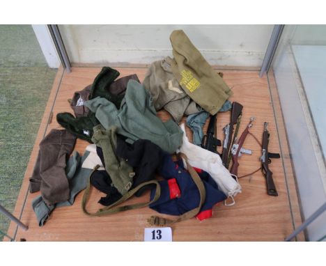 Collection of Vintage Action Man clothing with assorted Weapons 