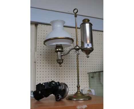 Antique Lucas Cadet Garda cycle lamp and a Late 19thC Brass Silver plated Library Oil Lamp 