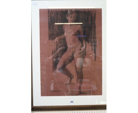 Nicholas Beer of Sarum Studio Charcoal sketch of Nude against staircase 46 x 66cm, Framed and mounted 