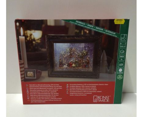 As new battery-operated illuminated LED Christmas snow scene decoration with timer. Collection only. 