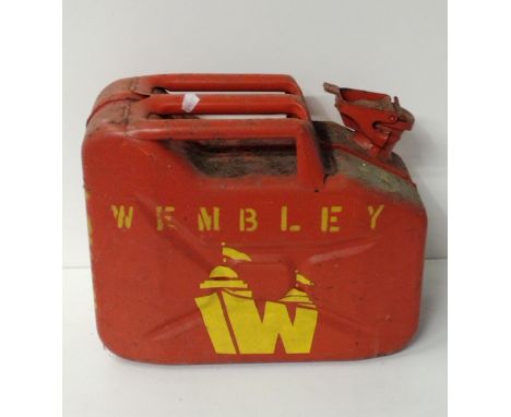 Vintage metal petrol can, with applied Wembley Stadium logo. Collection only. 