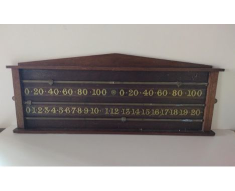 Vintage wooden and brass snooker score board. Collection only. 