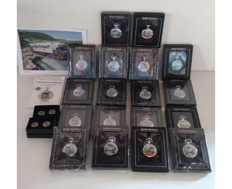 18 collectable Eddie Stobart silver plated pocket watches and 2 pairs and cufflinks. Shipping Group (A). 