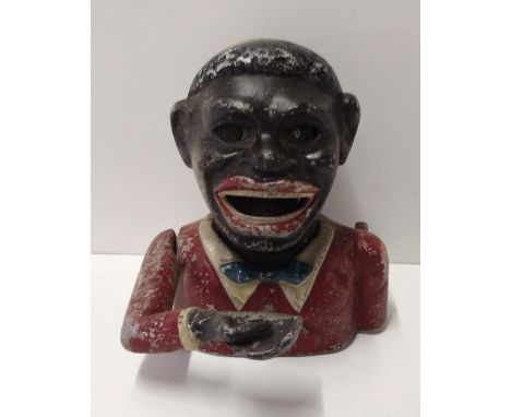Original vintage metal money box. Shipping Group (A).These items are listed on the basis they are illustrative of a bygone cu