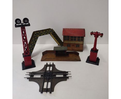 Vintage tin-plate model railway accessories. Shipping Group (A). 