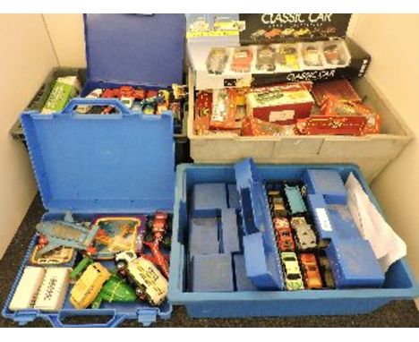 A quantity of die cast models, including classic cars and Thunderbirds, Corgi, etc