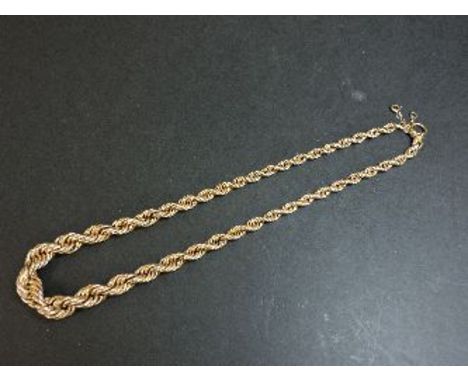 A graduated gold rope chain, with half solid bolt ring clasp, marked 9ct