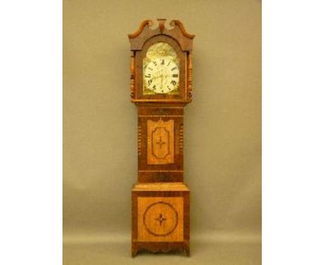 A 19th century longcase clock, oak with mahogany inlay, dial painted and signed Bowen Bradford, thirty hour movement