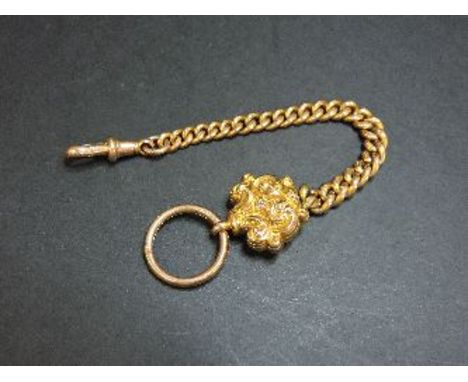 A 9ct gold watch fob, split ring and swivel