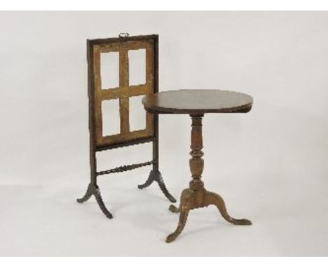 A Regency rosewood fire screen, with a rise and fall mechanism, 102cm high, and a tripod table