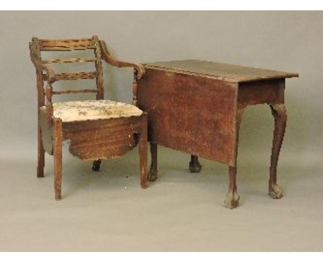 A Regency period commode armchair, together with a small 18th century dropleaf table