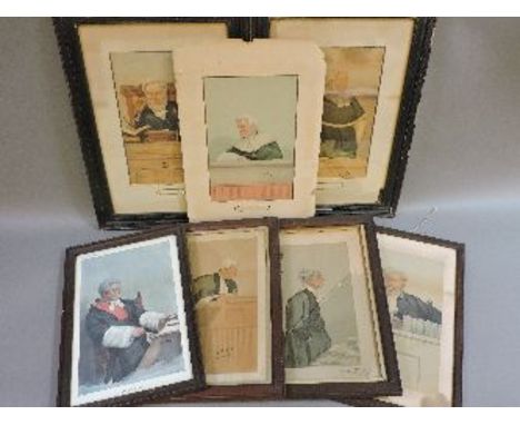 Seven antique Spy prints, six framed