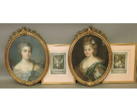 English School, circa 1900PORTRAITS OF LADIESOval, pastel, in gilt frames, anda pair of French prints 'Lavée' and 'La Toilett