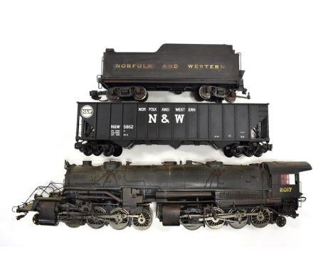 Aristo-Craft Gauge 1 2107 2-6-6-2 Norfolk &amp; Western Locomotive And 8-Wheel Bogie Tender (G, dirty) together with a N&amp;