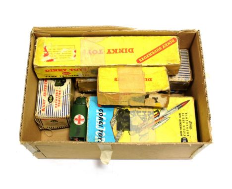 Dinky Military 660 Tank transport, 661 Recovery tractor, 651 Centurion tank; 982 Pullmore Car transporter and Corgi 1108 Bloo