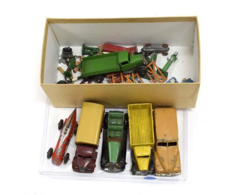 Dinky Early Post War Vehicles Market Gardeners lorry, Austin covered wagon, Tipper, Four seater Salmson, Woody wagon and MG M
