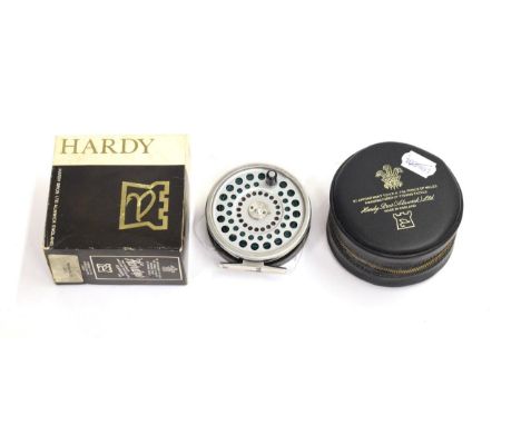 A Hardy Marquis #10 Alloy Salmon Fly Reel, fitted with line, Hardy padded case, original box.  Light wear overall but general