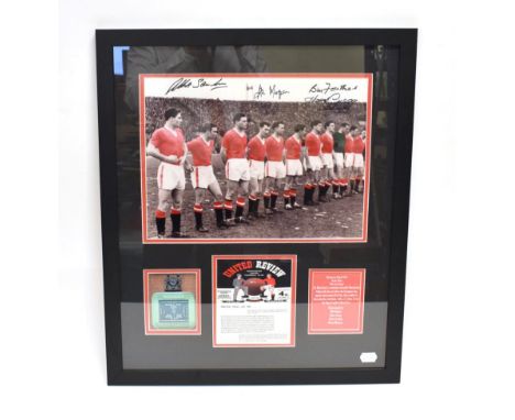 Manchester United 'Busby Babes' Signed Photograph signed by Albert Scanlon, Kenny Morgan, Bill Foukes and Harry Gregg, framed