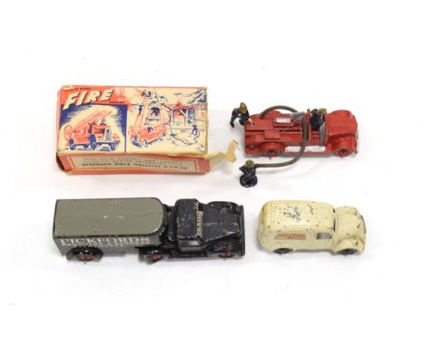 Charbens Fire Engine with ladder escape, three figures and hose (G box F, lacks one end) Ambulance (F-G); Timpo Articulated P