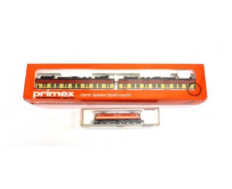 Primex HO Gauge Berlin V-Bahn Two Car Set (E box E) together with Kato N Gauge B-B-B Pantograph locomotive (boxed) (2)