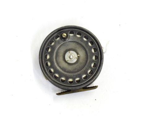 A Hardy, The ''St. John'', 3 7/8 in. Alloy Fly Reel, nickel tension adjuster to rim, ebonite handle, ribbed brass foot, fitte