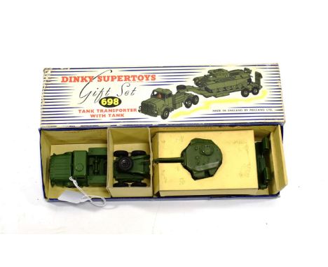 Dinky Gift Set 698 Tank Transporter With Tank (E-G box G-F, some crush damage, with original packing pieces) 