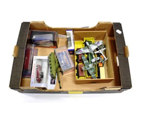 Mixed Lot including Dinky Hurricane and Messerschmitt, Hornby Dublo 2-rail CO-BO locomotive and wagons, Dinky Chieftain tank 