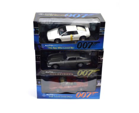 Auto Art James Bond 1:18 Scale Diecast Models Goldfinger Aston Martin DB5, For Your Eyes Only Lotus Esprit Turbo and the Spy 