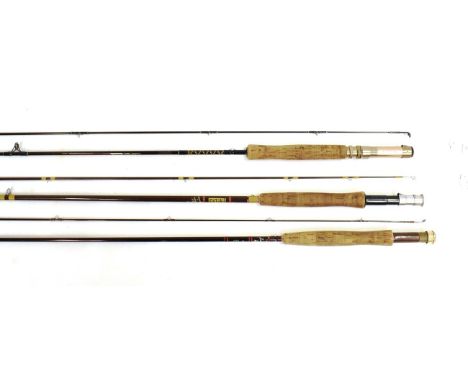 Three Fly Rods, comprising a Hardy, ''Fibalite Perfection'', two-piece, fibre glass, trout fly rod, #6, No.BV2934, 8 ft., in 