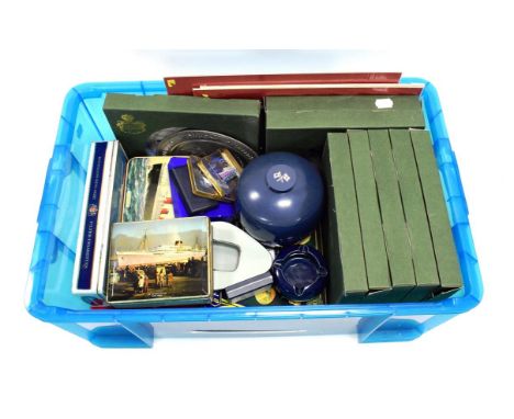 Mixed Shipping Items including matchbox books, commemorative plates, ceramic ashtrays, three tins and other items 