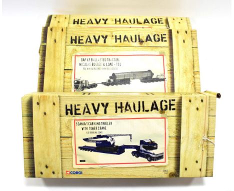 Corgi Heavy Haulage CC12007 MAN King Trailer &amp; Reel Load, CC12818 Scania T Cab King Trailer and Tower Crane and CC13209 D