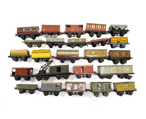 Hornby O Gauge Various Wagons including GW No.2 Goods, Rotary wagon, Hopper and other; together with a few coaches (generally