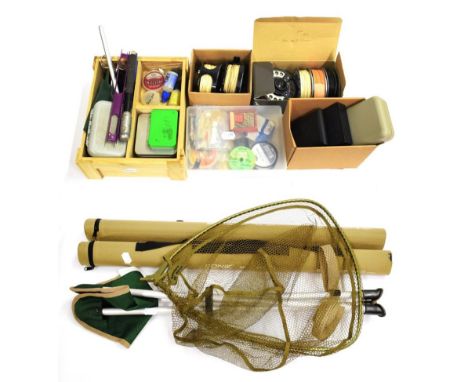 Assorted Items of Fishing Tackle, including two Sonik carbon fibre three-piece trout fly rods, each 9 ft 6 in, #6/7, in nylon