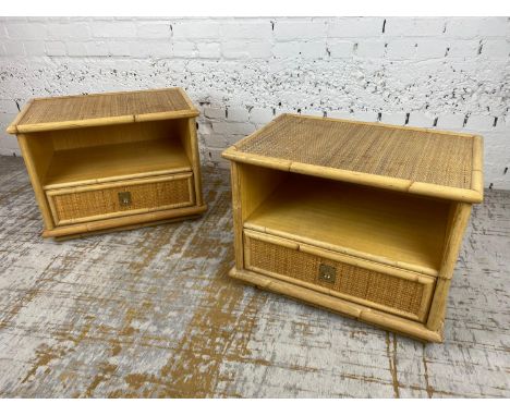 DAL VERA BEDSIDE/LAMP TABLES, a pair, 1960's Italian rattan and bamboo, 47cm H x 61cm x 41cm. (2) 