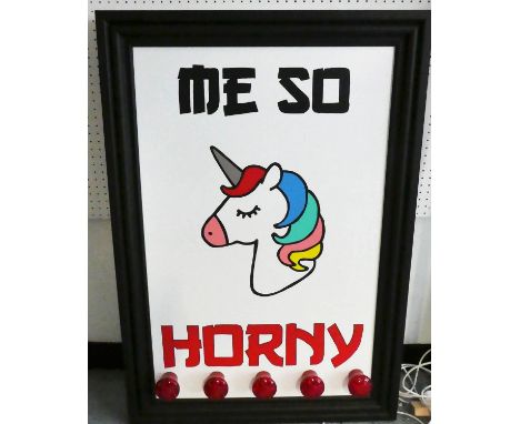 ME SO HORNY, by Bee Rich, bespoke made light up wall art, 170cm x 101cm. 