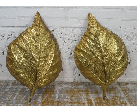 TOMMASO BARBI RUBARB LEAF WALL LIGHTS, a pair, vintage 1970's Italian, 75cm H x 50cm. (2) 