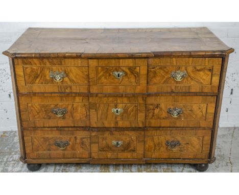 COMMODE, 18th century German, walnut, line inlaid and crossbanded, circa 1770, with three drawers, 82cm H x 128cm W x 60cm D.