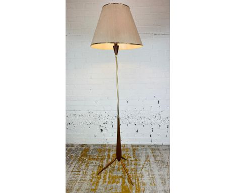 FLOOR LAMP, 1960's Danish teak and brass, with shade, 176cm H. 