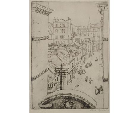 LILLIAN ROOME A city street, etching, 20 x 15cm