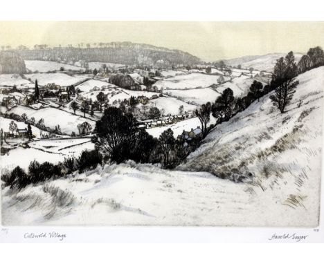 HAROLD SAYER  'Cotswold Village', hand coloured etching, signed, dated 1978, titled and number AP/1 in pencil in the margin, 