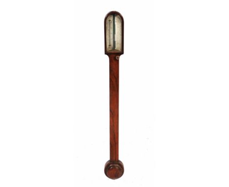 A 19TH CENTURY ROSEWOOD STICK BAROMETER by C. Baker of 244, High Holborn, with two part ivory dial and thermometer in a plain