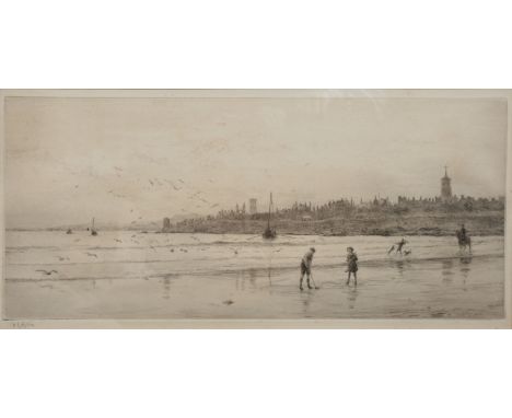 TREVOR HADDEN A William Lionel Wylie, 'Golfing on the beach', etching, signed in pencil in the margin, 16 x37.5cm
