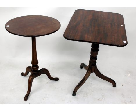 A MAHOGANY CIRCULAR TILT TOP TRIPOD TABLE, 50.5cm diameter together with a rectangular 19th century tilt top occasional table