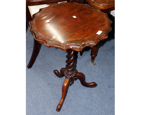 A VICTORIAN ROSEWOOD OCCASIONAL TABLE with shaped circular top, barley twist support and tripod base together with a Georgian